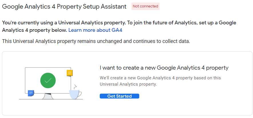 'Google Analytics 4 Property Setup Assistant' screen
