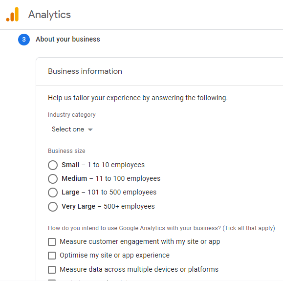 business information in about your business section