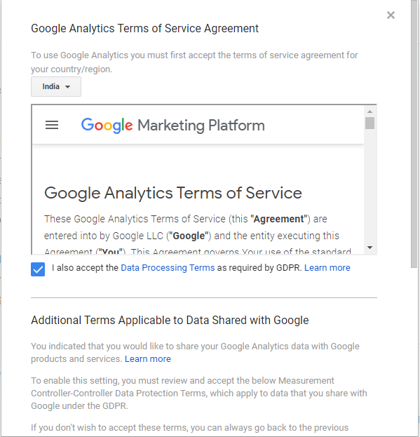 Google Analytics Terms of Service Agreement