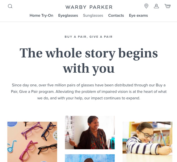 Copywriting with A Story Telling By Warby Parker
