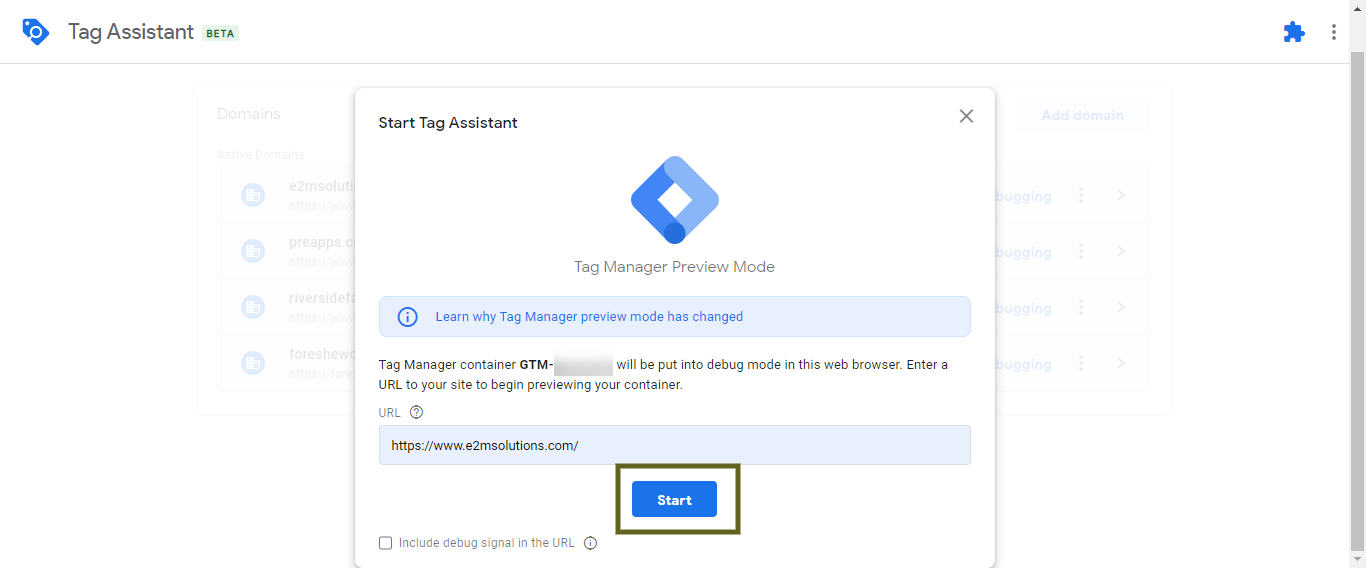 Start Tag Assistant - Enter the URL of the website