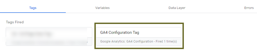 GA4 Configuration Tag appears under Tags Fired